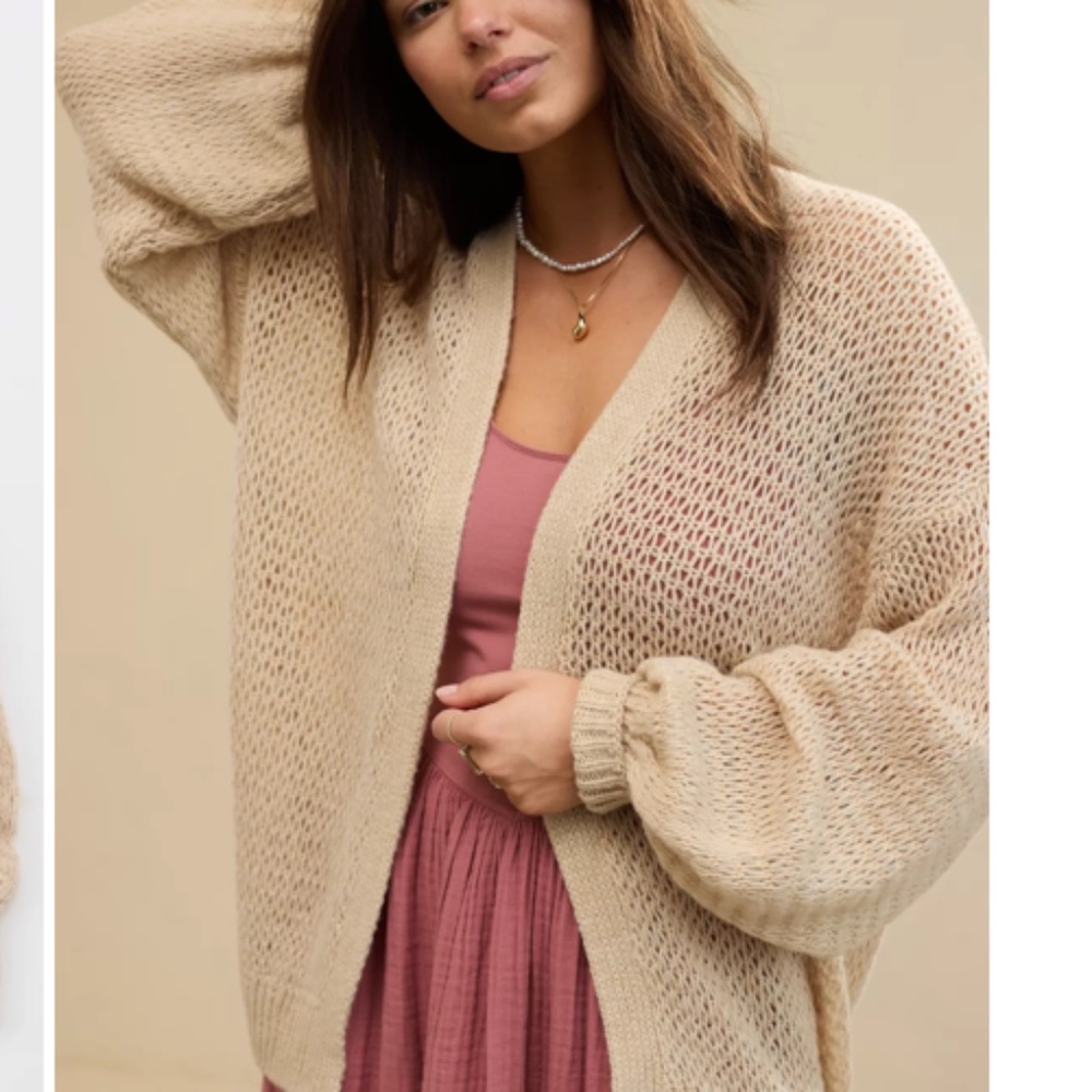 AERIE AE WOMENS SLOUCHY FIT OPEN FRONT KNIT CARDIGAN SIZE SMALL CREAM OATMEAL